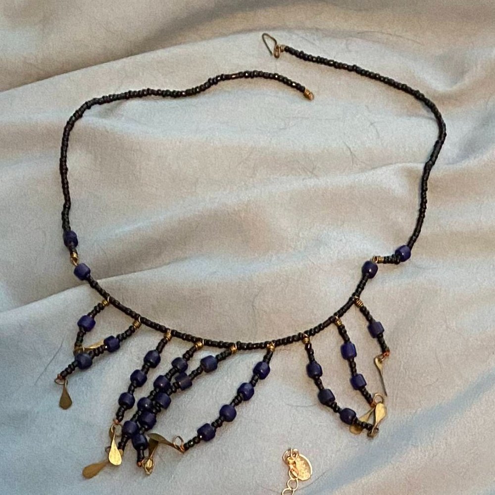Navy blue and gold statement necklace